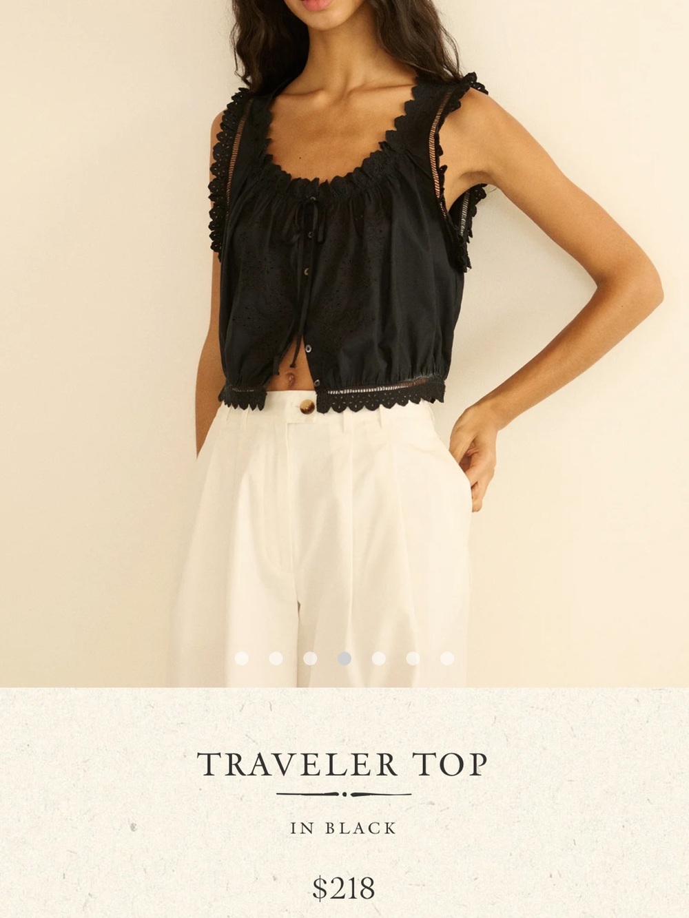 Doen Black Eyelet Cotton Cropped Camisole